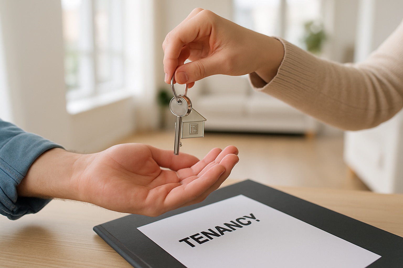 Couple receiving the keys to their first flat